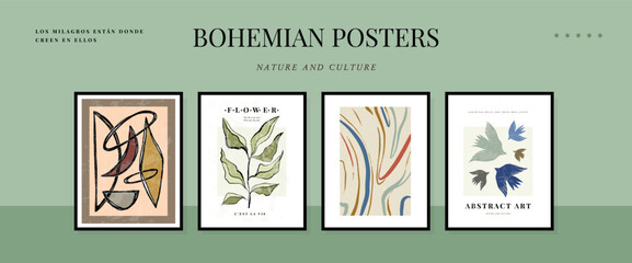 Large grid of Modern A4 posters in a modern boho style, hand-drawn. Suitable for poster, banner, print, branding