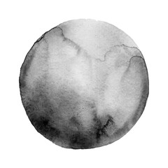Black brush circle. Drawing created in ink sketch handmade technique. Blank abstract textured round shape.