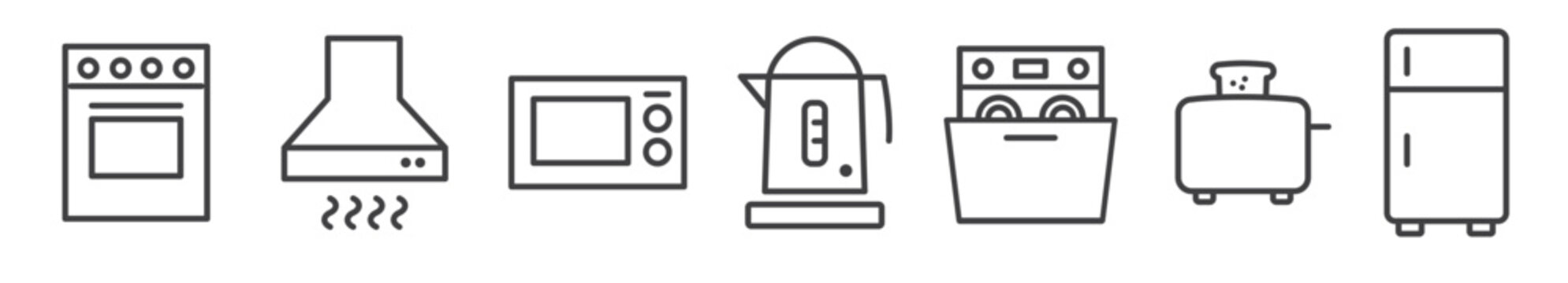 kitchen appliances and white goods - thin line icon collection on white background