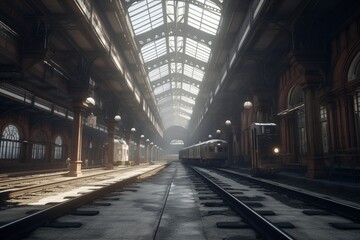 Fototapeta na wymiar Train station, Generative AI