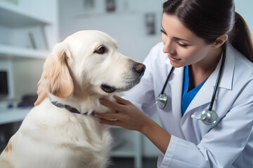 veterinarian with dog, ai generative