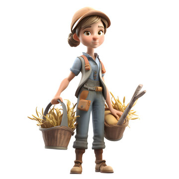 Creative and Innovative 3D Farmer Women Talented and Imaginative Characters for Sustainable Agriculture Campaigns PNG Transparent Background