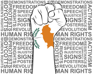 Raised fist on Cyprus flag, political news banner, victory or win concept, freedom symbol