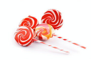Red lollipop on white background.
