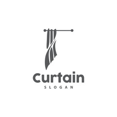 Curtain Logo, Home Interior Simple Design, Furniture Window Curtain Vector, Illustration Symbol Icon