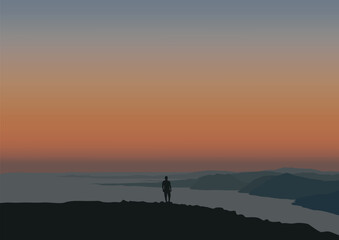 silhouette of people in nature at sunset, vector illustration.