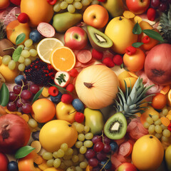Naklejka na ściany i meble Assortment of healthy raw fruits , ai generative