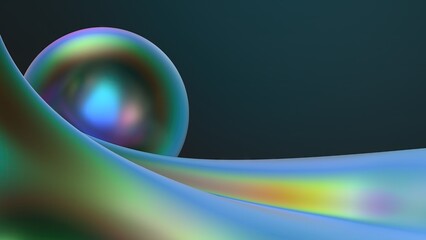 Rainbow chrome metal plate encasing sphere psychedelic cyberpunk modern 3d rendering background material