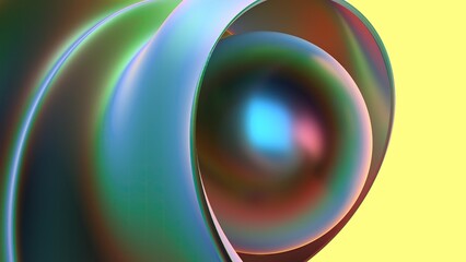 Rainbow chrome metal sphere with encasing plate psychedelic cyberpunk modern 3d rendering background material