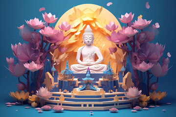 Fototapeta Vesakha Puja Holiday. Celebrating Buddha's Birth, Enlightenment, and Death in Low Poly Style
 obraz