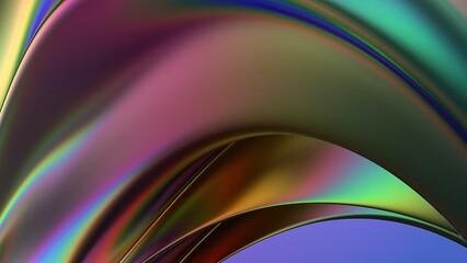 Rainbow chrome large circular metal plate psychedelic cyberpunk modern 3d rendering background material