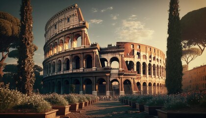 The Majestic Colosseum of Rome: A Cinematic and Unreal Energy Captured in a Stunning Image - obrazy, fototapety, plakaty
