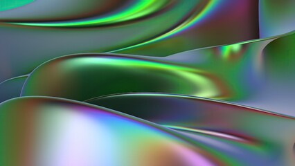 Rainbow chrome wavy metal reflection psychedelic cyberpunk modern 3d rendering background material