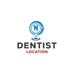 dental or dentis logo with pin location icon design template