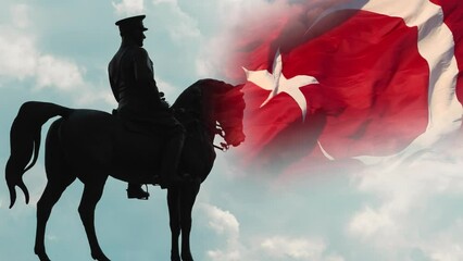 Ataturk and Turkish Flag. National holidays of Turkiye 4k Video. 19 may or 19 mayis and 30 august or 30 agustos concept video.