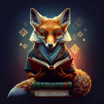 Master fox logo with glasses and book - professional design - World Book Day - generative AI