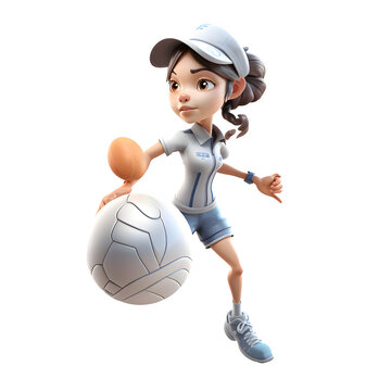 Kickin' It with 3D Cute Girl Soccer Player PNG Transparent Background
