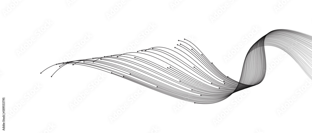 Poster Vector abstract lines wavy flowing dynamic black isolated on transparent background for concept of AI technology, digital, communication, 5G, science, music
