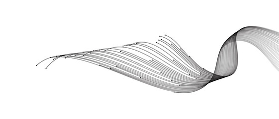 Vector abstract lines wavy flowing dynamic black isolated on transparent background for concept of AI technology, digital, communication, 5G, science, music