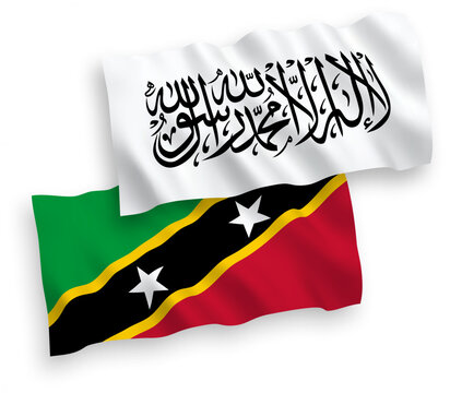 Flags of Federation of Saint Christopher and Nevis and Islamic Emirate of Afghanistan on a white background