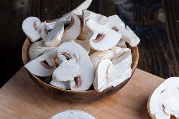 Sliced mushrooms on a board