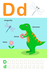 ABC for kids. Letter D. Worksheets for learning letters. Handwriting practice. 