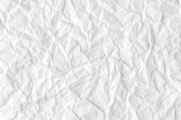 Recycled crumpled white paper texture background. Wrinkled and creased abstract backdrop, wallpaper with copy space, top view. - obrazy, fototapety, plakaty