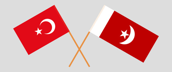 Crossed flags of Turkiye and The Emirate of Umm Al Quwain. Official colors. Correct proportion