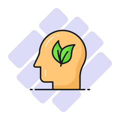 Human mind having leaves showing concept vector of eco mind, environmental mind icon