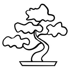 Outline silhouette icon Bonsai tree on white background. Logo bonsai. Vector illustration