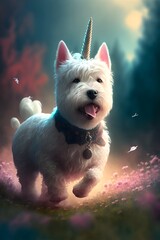 Magical Journey: A West Highland Terrier and Unicorn Adventure Through Enchanted Lands
