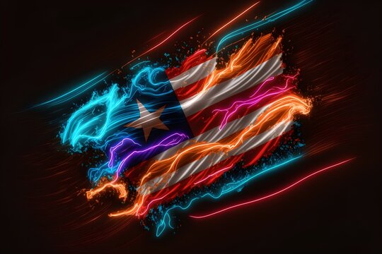 Puerto Rico Flag Illustration in Vibrant Neon Colors - Full HD Quality Image for Digital and Print Use.