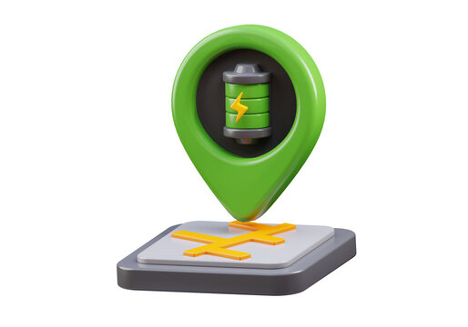 3d rendering of electric car battery charging station location. suitable for your projects related to green energy, electric car, and renewable energy	
