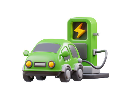 3d rendering of electric car on charging process. suitable for your projects related to green energy, electric car, and renewable energy	
