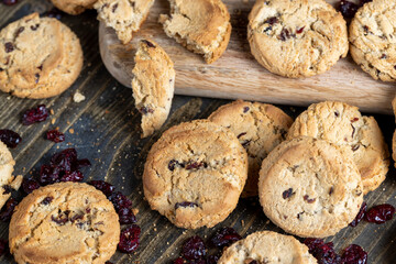 Fresh oatmeal cookies with dried red cranberries