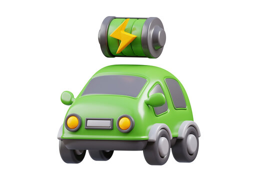 3d rendering of  electric car with full battery illustration, suitable for your projects related to green energy, electric car, and renewable energy	
