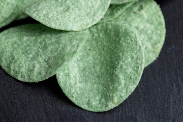 Thin and delicious green potato chips