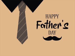 Happy Father's Day vector lettering background with brown tie and mustache 