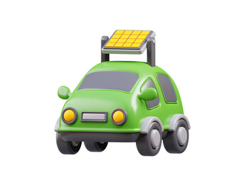 3d rendering of  electric car with solar panel illustration, suitable for your projects related to green energy, electric car, and renewable energy	
