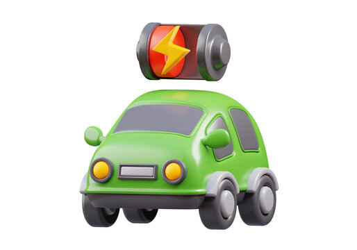 3d rendering of  electric car with low battery illustration, suitable for your projects related to green energy, electric car, and renewable energy	
