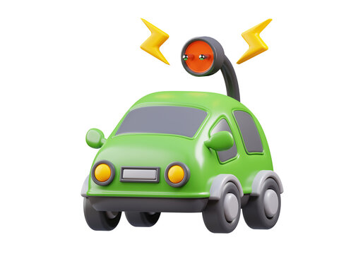 3d rendering of  electric car with socket illustration, suitable for your projects related to green energy, electric car, and renewable energy	
