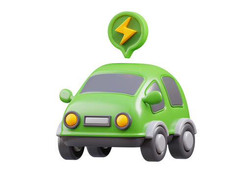 3d rendering of  electric car illustration, suitable for your projects related to green energy, electric car, and renewable energy	
