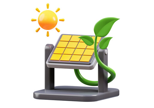 3d rendering of solar panel with sun illustration, suitable for your projects related to green energy, electric car, and renewable energy	
