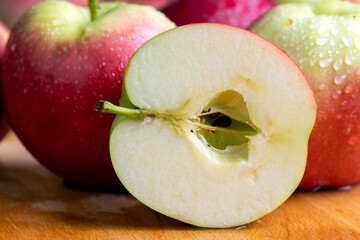 Sliced apple on a chopping board, close up