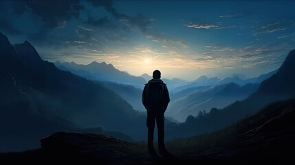 Fototapeta premium silhouette of a person in the mountains at sunrise created with Generative AI technology