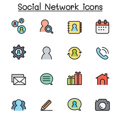 Social network color line icon set