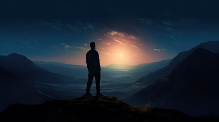Fototapeta premium silhouette of a person in the mountains at sunrise created with Generative AI technology