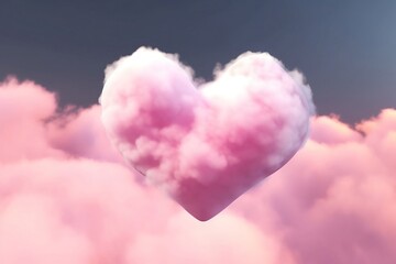 Pink Cloud in shape of a heart. Valentines. Generative AI.