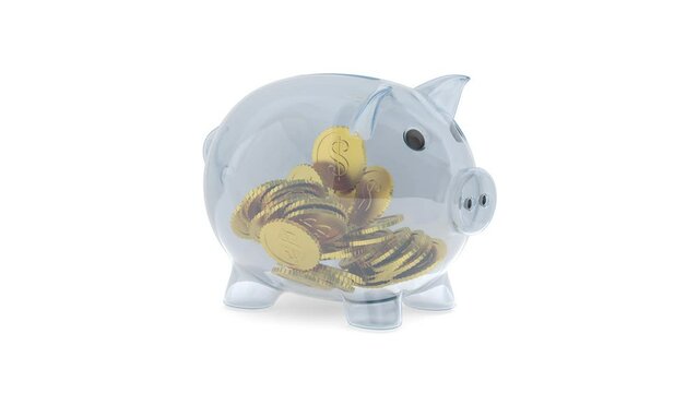 Glass piggy bank on white background. Isolated 3D render