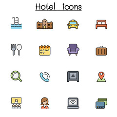 Hotel color line icon set